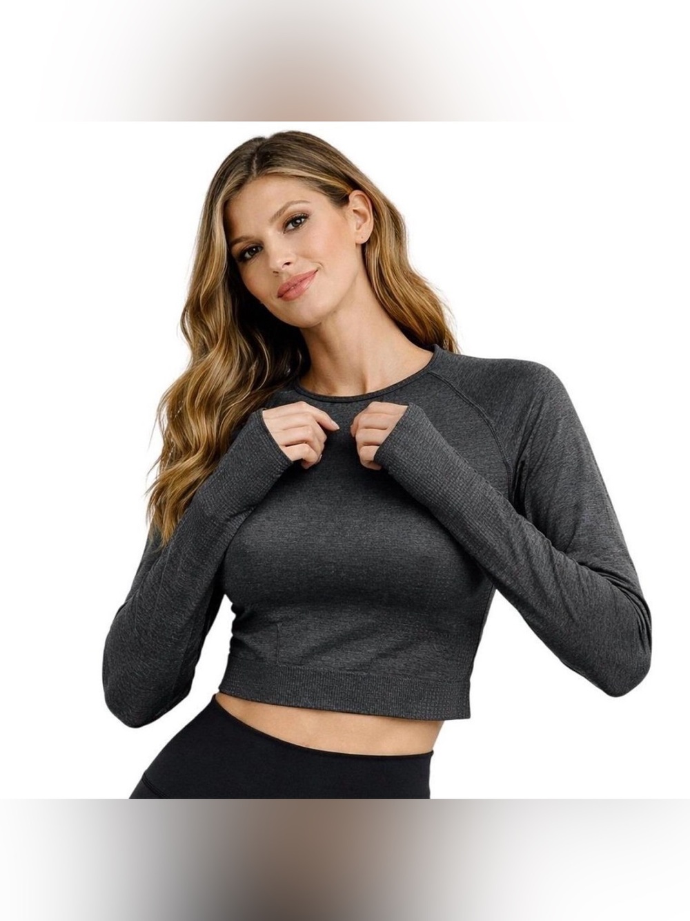 Women’s Motion Seamless Long Sleeve Crop Top Gray Size Large Activewear